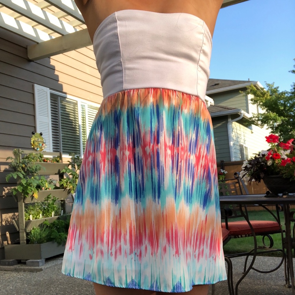 Strapless, multi color, summer dress